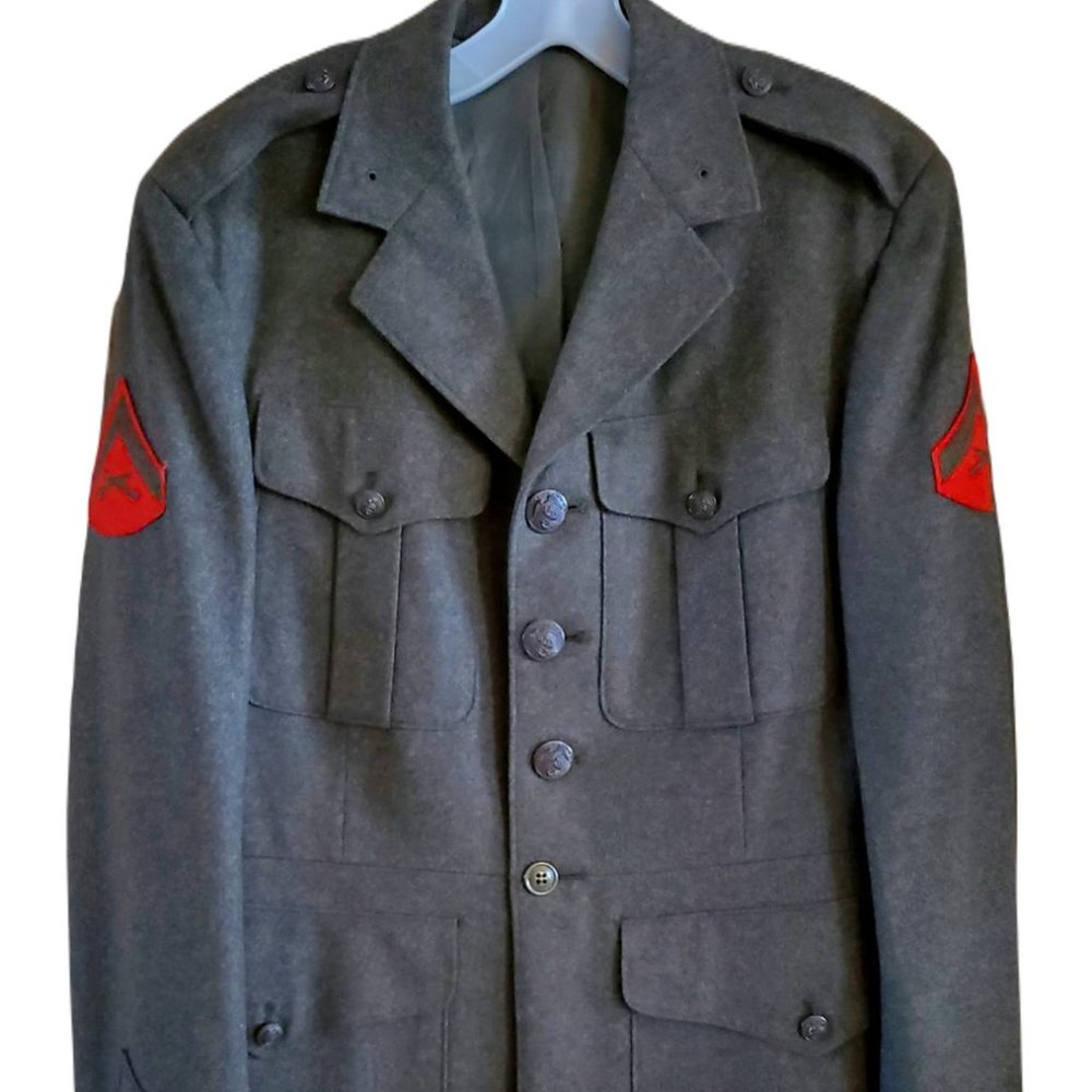 Vintage 1961 USMC Marines Green Wool Alpha A Service Coat 38L LN EC